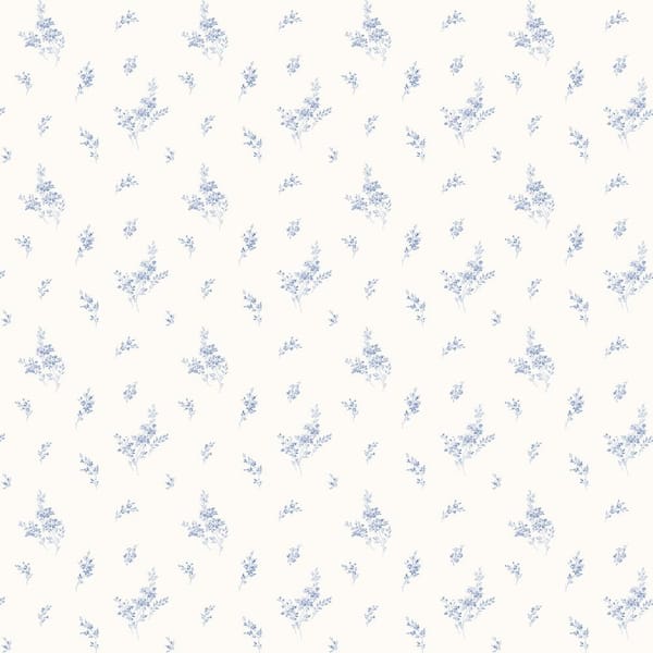 Unbranded Miniatures 2-Blue/White Tiny Rose Cluster Design Matte Finish Non-Pasted Vinyl Non-Woven Wallpaper Roll