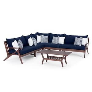 Vaughn Wood Outdoor 6-Piece Sectional Sofa with Navy Cushions