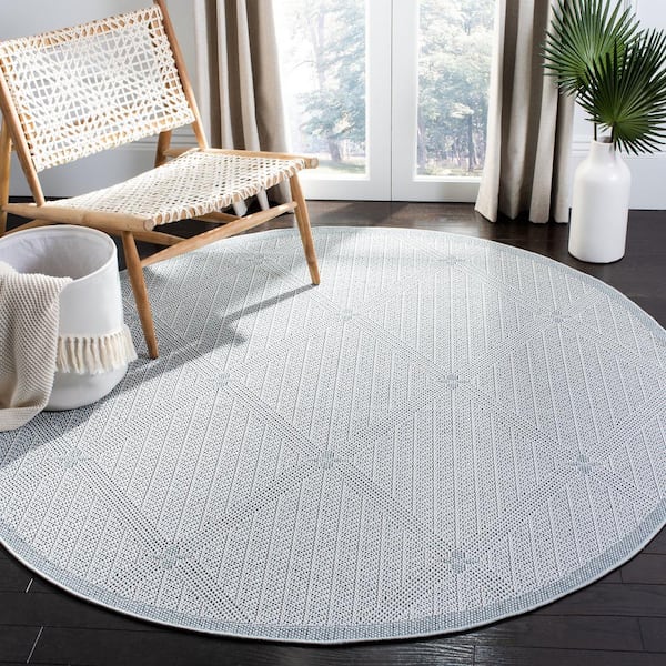 Bermuda Light Blue/Ivory 8 ft. x 8 ft. Oversized Diamond Indoor/Outdoor Round Area Rug