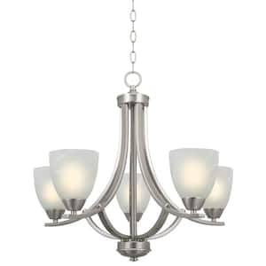 Weston 60-Watt 5-Light Brushed Nickel Transitional Chandelier with Alabaster Shade, No Bulb Included