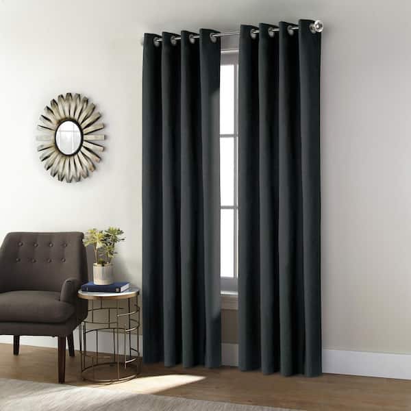 THERMALOGIC Shadow Black 52 in. W x 84 in. L Grommet Total Blackout Curtain Panel