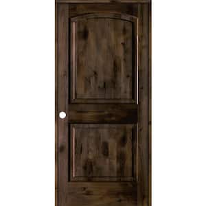 24 in. x 80 in. Knotty Alder 2-Panel Right-Handed Black Stain Wood Single Prehung Interior Door with Arch Top