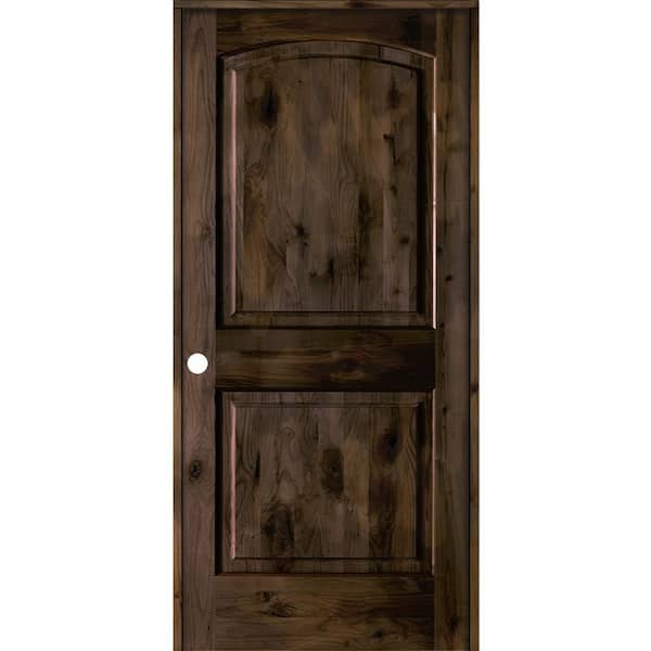 Krosswood Doors 36 in. x 80 in. Knotty Alder 2-Panel Right-Handed Black Stain Wood Single Prehung Interior Door with Arch Top