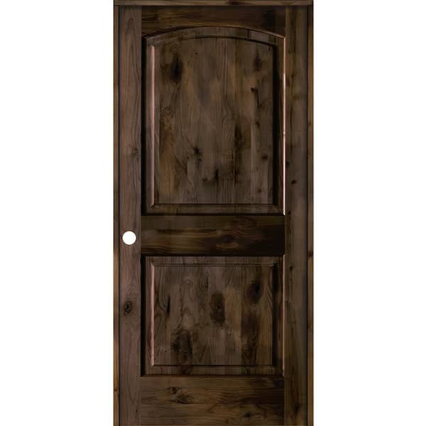 Krosswood Doors 28 in. x 80 in. Rustic Knotty Alder 2-Panel Right Handed Black Stain Wood Single Prehung Interior Door with Arch Top