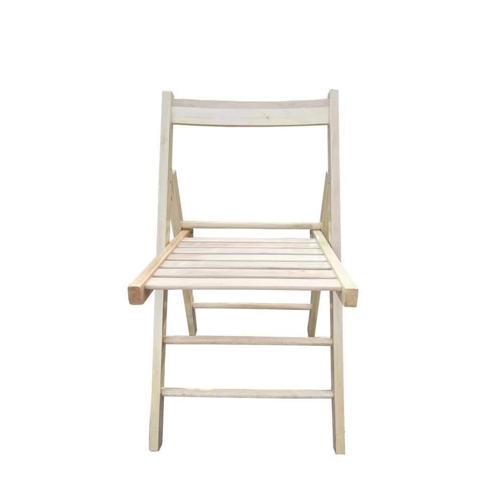 Natural Light Brown Wood Armless Folding Dining Chairs, Set of 2