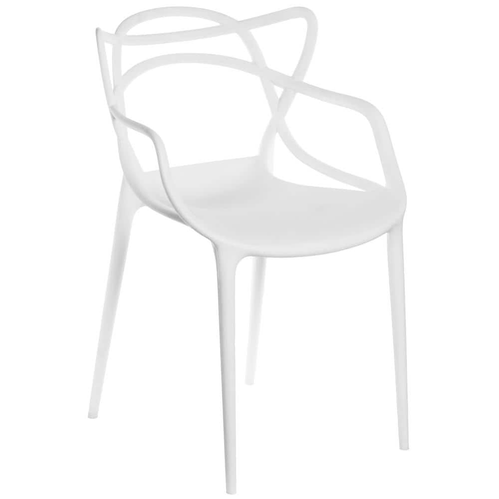 FABULAXE Mid-Century Modern Style Stackable Plastic Molded Arm Chair with  Entangled Open Back, White QI003750.WT - The Home Depot