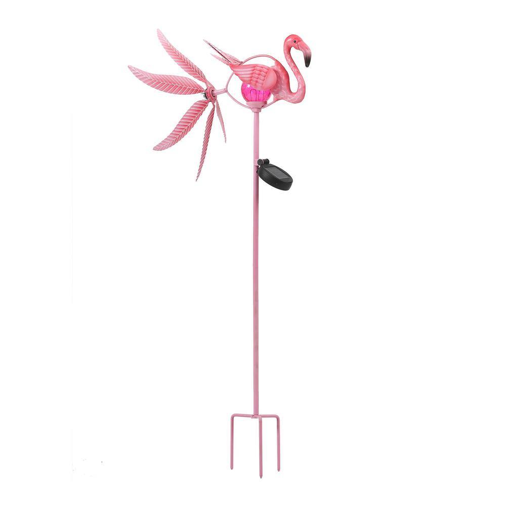 Pink Flamingo Lawn Ornament with Solar Glass Crackle Ball Light Garden Stake 