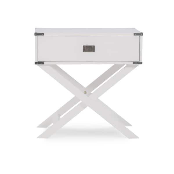 Linon Home Decor Patterson 24 in. W hite X Base Accent Table with Drawer