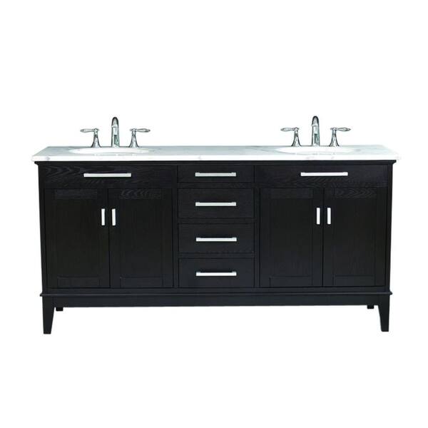 Virtu USA Battista 72 in. Double Basin Vanity in Dark Espresso with Marble Vanity Top in White-DISCONTINUED