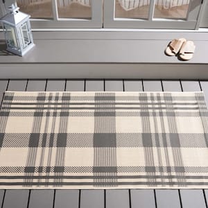 Courtyard Gray/Bone Doormat 3 ft. x 5 ft. Striped Indoor/Outdoor Patio Area Rug