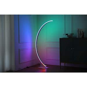 Half-Moon 56 in. Matte White Full Arched 35-Watt LED Floor Lamp with Remote and Rgb Party/Mood Light