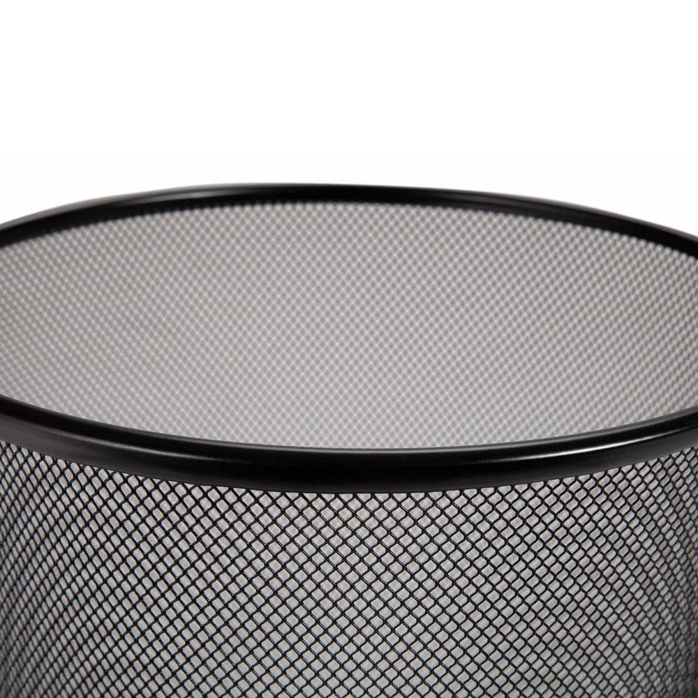 Black Steel Mesh Round Office Trash Can Set