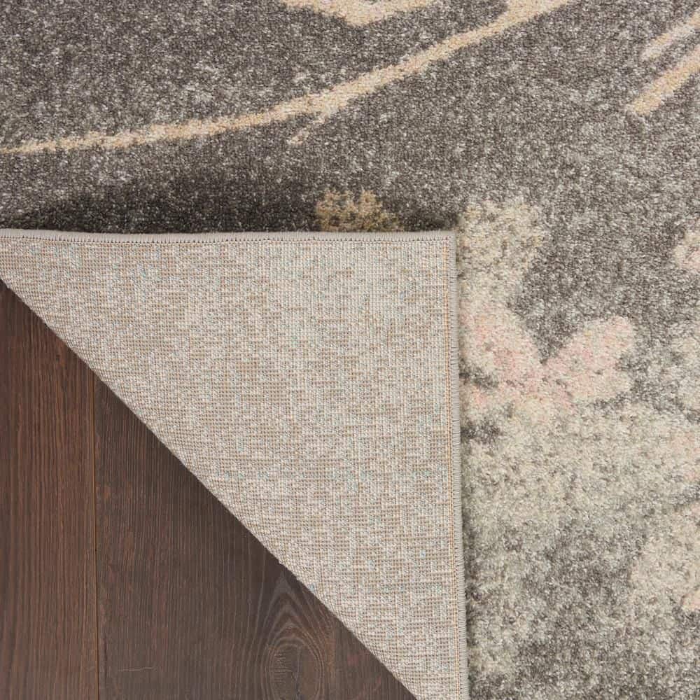 Grey and Pink Floral Synthetic 4' x 6' Area Rug