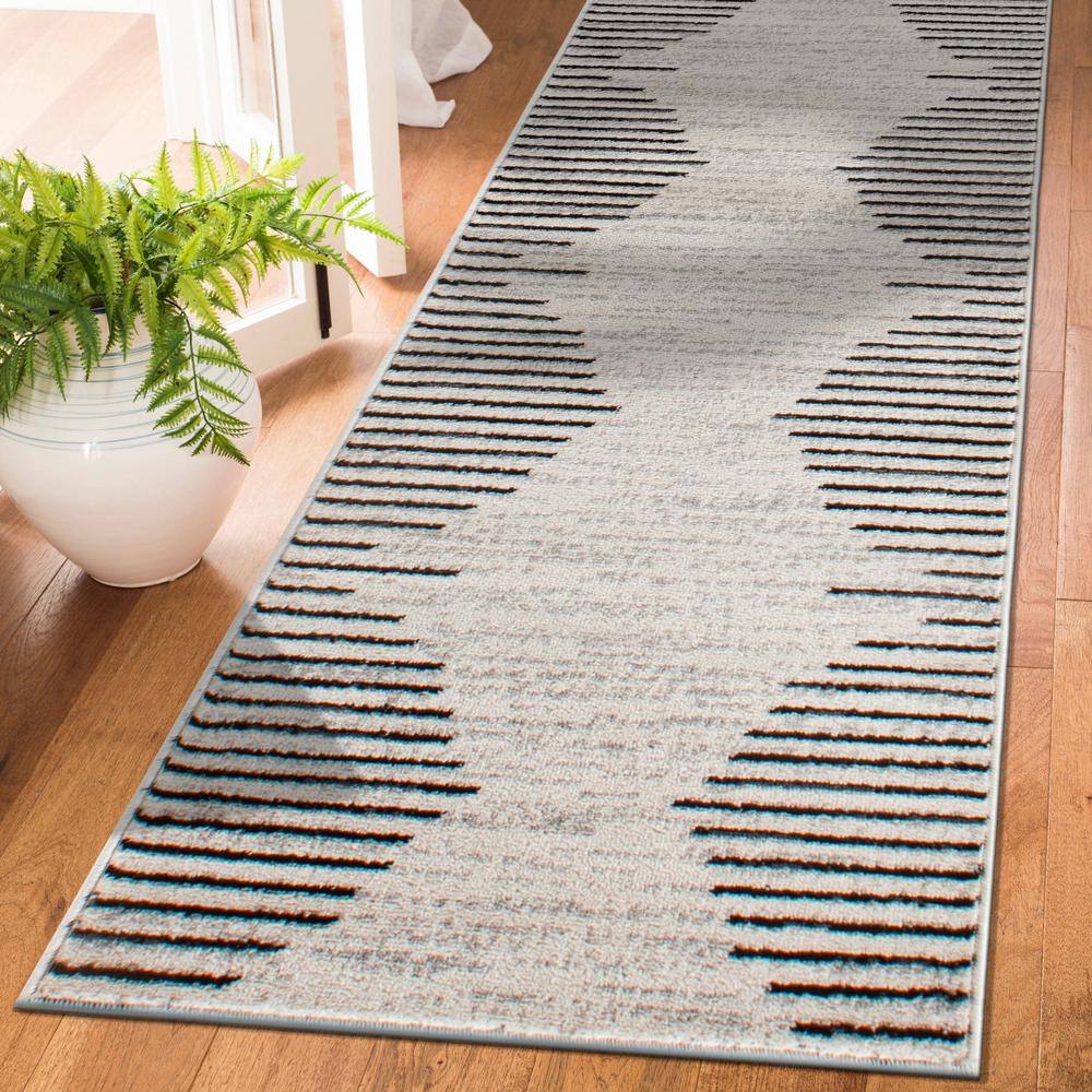 Cream and Beige Synthetic Stripe Runner Rug 2'x7'