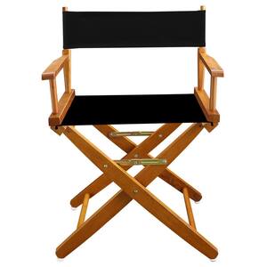 18 in. Seat Height Extra-Wide Mission Oak Frame/Black Canvas New, Solid Wood Folding Chair, Set of 1