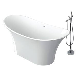 Anais 60 in. Stone Resin Flatbottom Bathtub with Faucet in White