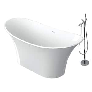 Anais 60 in. Stone Resin Flatbottom Bathtub with Faucet in White