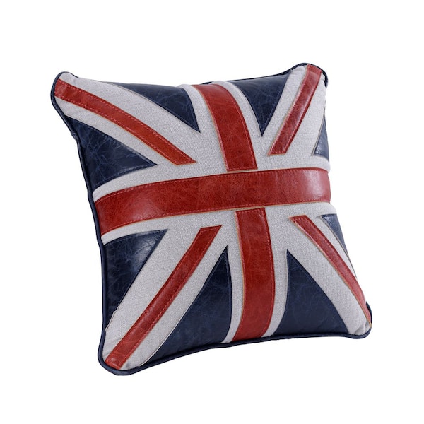 Silas Vintage Blue & Red Leather Solid Poly Fiber 20 in. x 20 in. Throw Pillow (Set of 2)