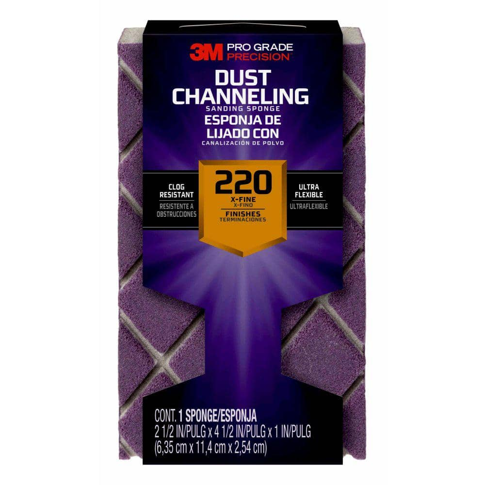 3M Pro Grade Precision 4-1/2 in. x 2-1/2 in. x 1 in. 220-Grit X-Fine Dust  Channeling Sanding Sponge 2504PGP-220-UF - The Home Depot