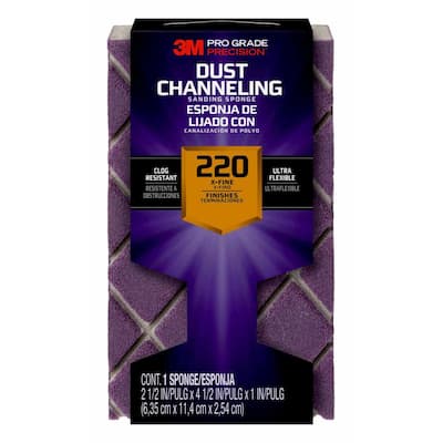 Pro Grade Precision 4-1/2 in. x 2-1/2 in. x 1 in. 220-Grit X-Fine Dust Channeling Sanding Sponge