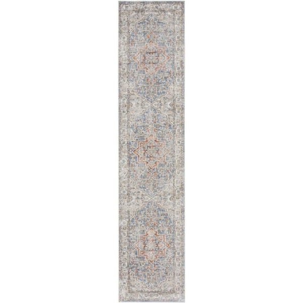 Astra Machine Washable Denim Multicolor 2 ft. x 12 ft. Distressed Traditional Runner Area Rug