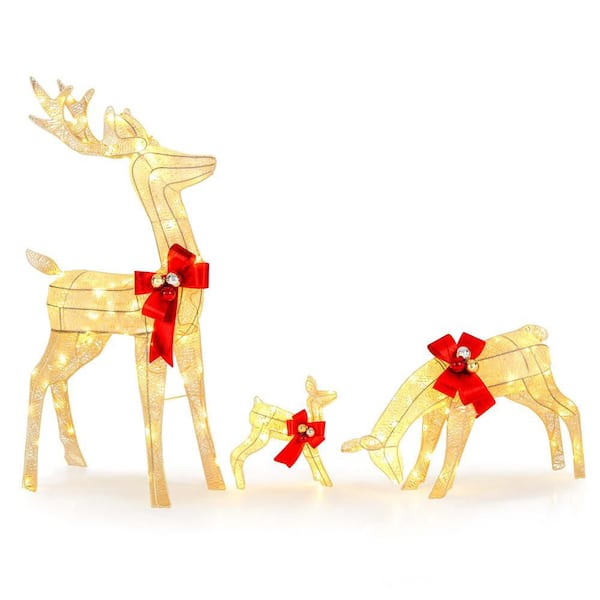 45.5 in. Height 3 PCS Lighted Reindeer Family Set Pre-lit Christmas Decoration with 230 LED Lights