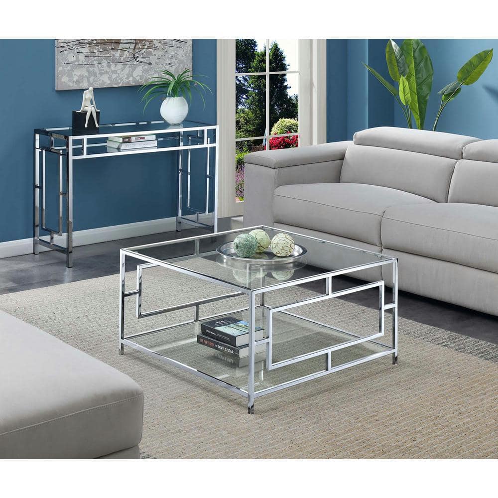 Chic Chrome and Clear Glass Square Coffee Table