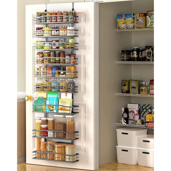 Black 9-Tier Over The Door Pantry Organizer, Metal Hanging Spice Rack Shelves Door, Pantry Organization and Storage