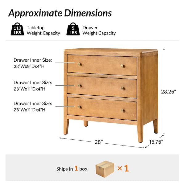 JAYDEN CREATION Anton Oak 3 Drawer 28 in. W Nightstand with
