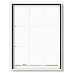 30 in. x 40 in. W-2500 Series White Painted Clad Wood Left-Handed Casement Window with Colonial Grids/Grilles