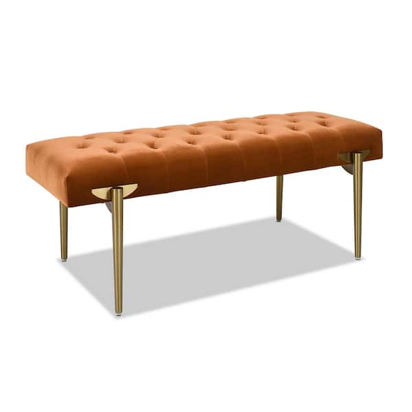 Jennifer Taylor Aria 49 x 20 x 19 in. Burnt Orange Performance Velvet Upholstered Gold Accent Bench