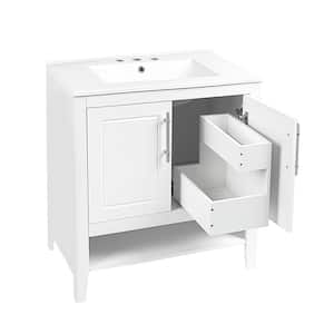 30 in. W x 19 in. D x 33 in. H White Bathroom Vanity with Sink, Doors and Drawers