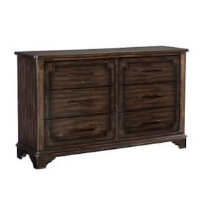 Brown and Bronze 6-Drawer 61 in. Wide Dresser Without Mirror