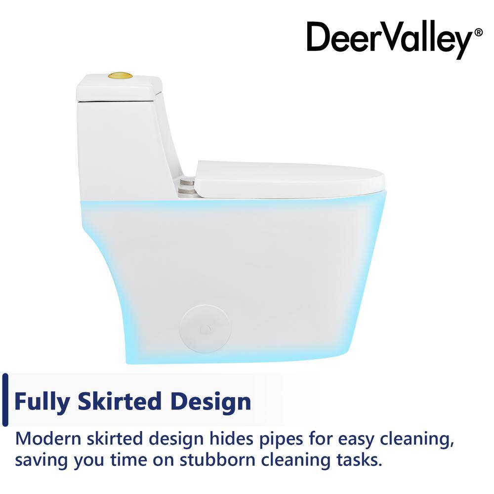 White and Gold Dual-Flush Elongated One-Piece Toilet