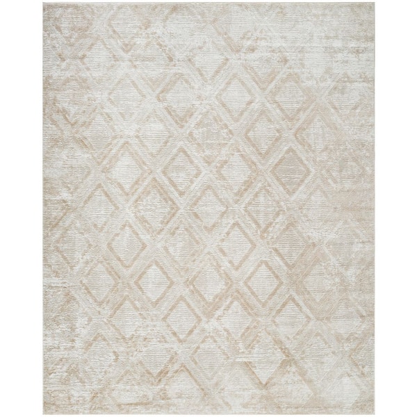 Dekor Ivory Beige 8 ft. x 10 ft. Diamond Contemporary Area Rug