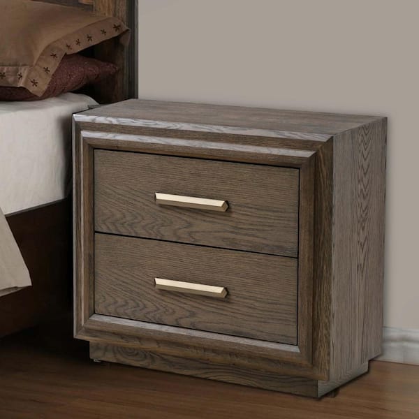 Benjara Brown 2-Drawer 29 in. Wooden Nightstand