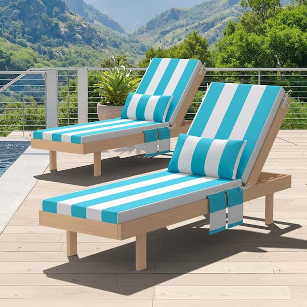 80 in. x 23 in.Chaise Lounge Cushions Outdoor Set of 2 - Water Resistant and Fade Resistant in Blue Stripe