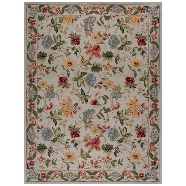 Chelsea 9 ft. x 12 ft. Gray Gradient Border Floral Area Rug