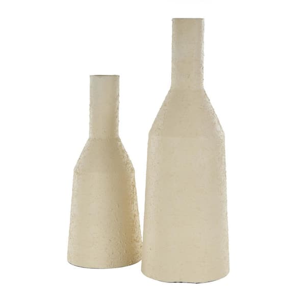 Litton Lane Cream Fluted Distressed Textured Metal Decorative Vase (Set of 2)