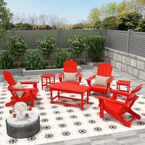 Mason 3-Piece Red Poly Plastic Outdoor Patio UV Resistant Coffee and Side Table Set