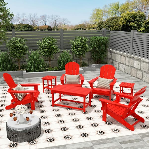 Mason 3-Piece Red Poly Plastic Outdoor Patio UV Resistant Coffee and Side Table Set