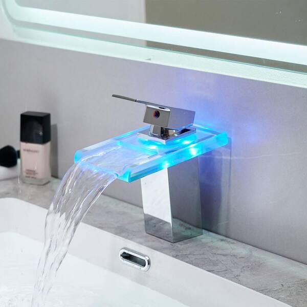 VXV Bathroom Sink Faucet Waterfall LED 2024 Light for 1 Hole Bowl-Shaped Lavatory Ves