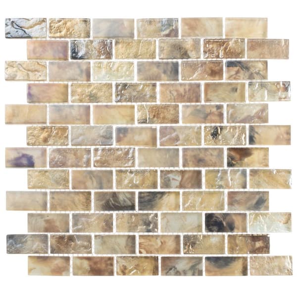 Zalo Haven Brown/Tan 4.5 in. x 8.25 in. Textured Glass Brick Joint Mosaic Tile Sample