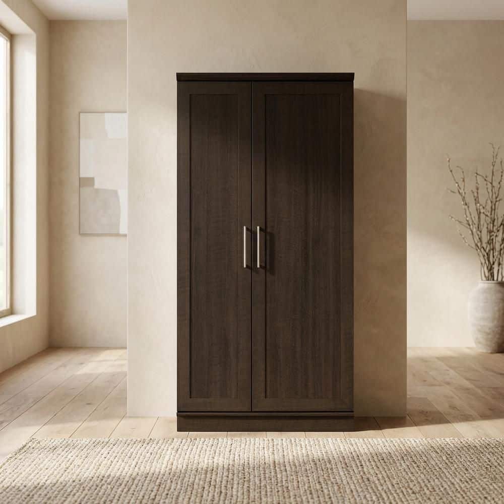 Dakota Oak Storage Cabinet with Adjustable Shelves, Traditional Style