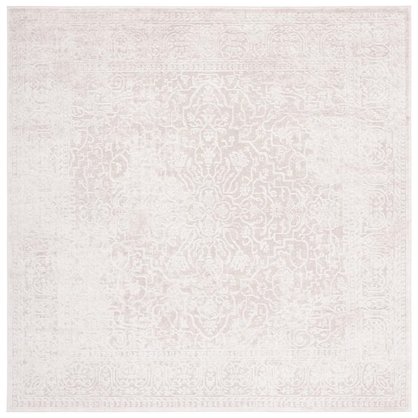 SAFAVIEH Reflection Cream/Ivory Doormat 3 ft. x 3 ft. Medallion Border Square Area Rug
