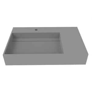 Juniper 30 in. Wall Mounted Solid Surface Left Side Basin Rectangle Non Vessel Bathroom Sink in Matte Gray