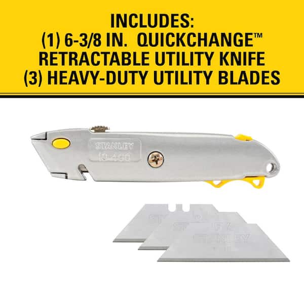 Heavy Duty Quick Change Retractable Utility Knife 3 Blades Included