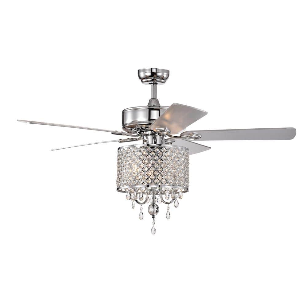52 in. 3-Light Classical Crystal Ceiling Fan Lamp 3-Speed Hand Pull Chain C