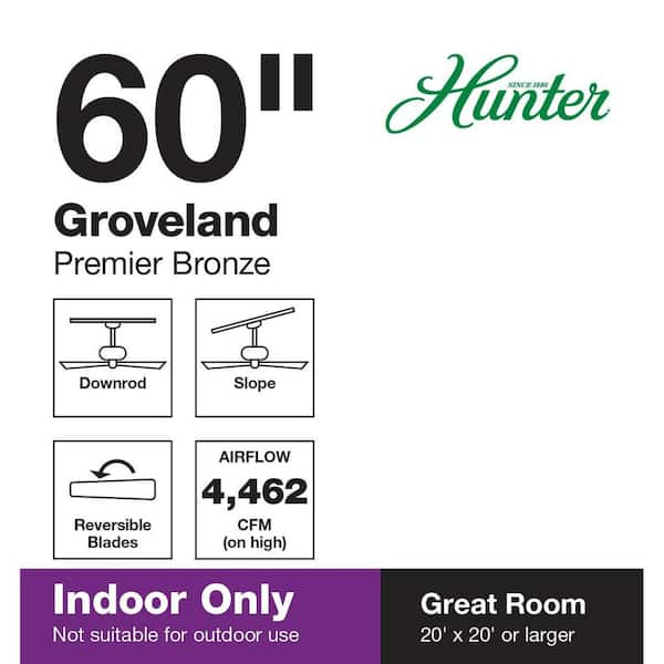 Hunter Groveland 60 In Indoor Premier Bronze Ceiling Fan With Light The Home Depot