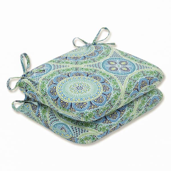 Pillow Perfect 18.5 in. x 15.5 in. Outdoor Dining Chair Cushion in Blue/Green (Set of 2)
